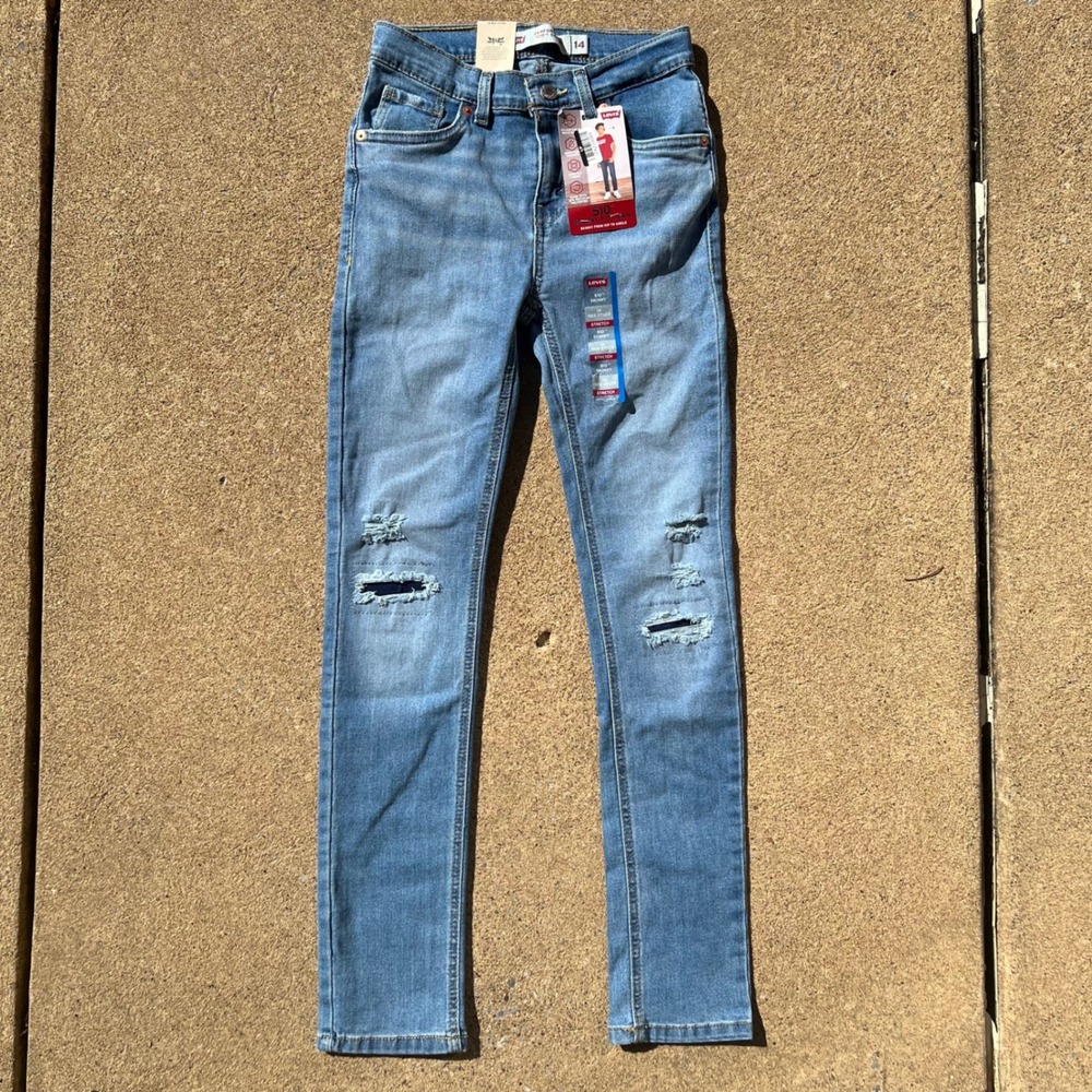 Levis 510 Skinny Fit Jeans Boys Size 14 Reg 27x29 Light Wash Distressed NWT